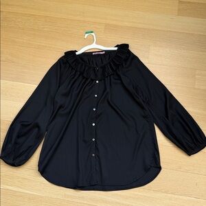 Calypso St Barth Solid Black Silk Blouse Tunic Mini Pleats  Size XSmall